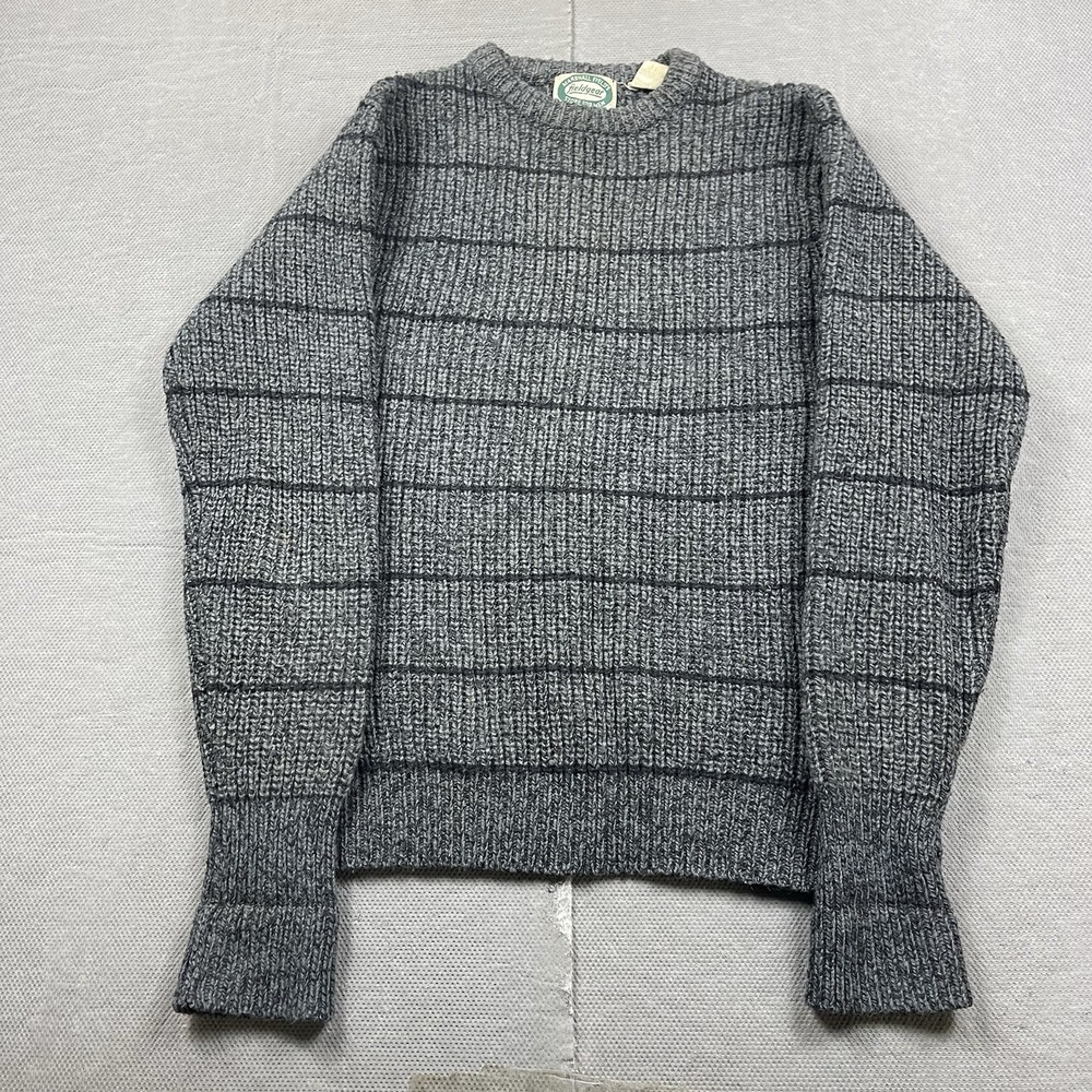 Marshall Fields‎ Fieldgear Sweater Mens Medium Gray Chunky Knit Wool Grid Stripe